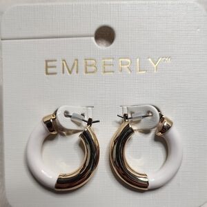EMBERLY Gold Tone and Ivory Hoop Earrings New